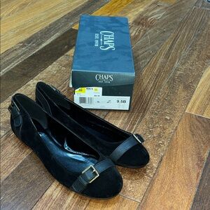 NIB Chaps Women's Black Ballet Flats with Buckle